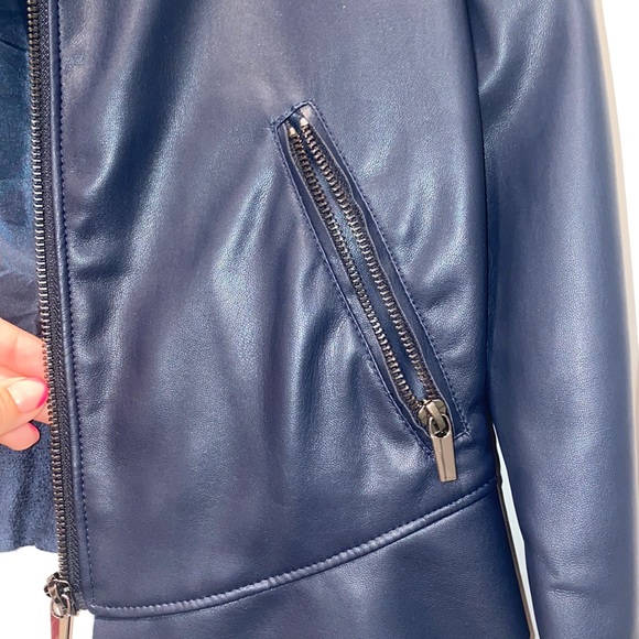 Navy Blue pleather jacket with Frill - Picture 5 of 5